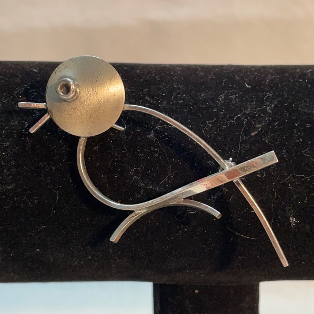 Vtg Beau Sterling Bird Brooch 2.5” Very Modernist